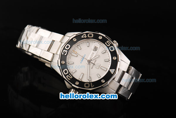Tag Heuer Aquaracer 500 Calibre 5 Swiss ETA 2892 Automatic Movement Black Bezel with White Dial and White Stick Markers - Click Image to Close